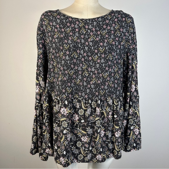 ❤️ VENUS Black Floral Blouse with Pink and Yellow Details L - Picture 1 of 10